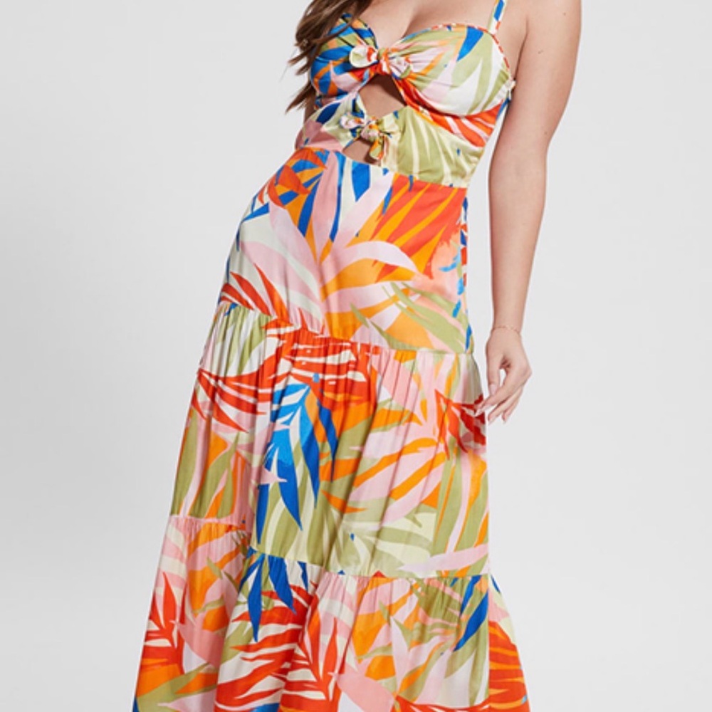 Guess Vibrant Leaf Print Maxi Dress